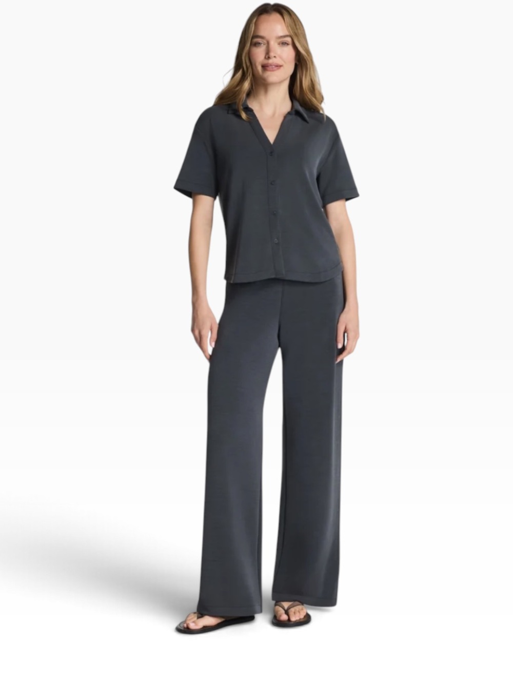 SPANX NWT grey drawstring elastic waist pullon wide leg stretch pant petite XL
